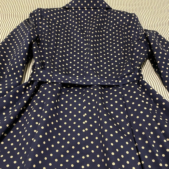 Myrtlewood ModCloth Navy Blue With White Polka Dot Trench Coat SZ 2XL - Picture 6 of 7